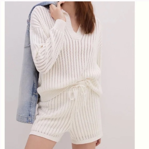 V-Neck Lounge Peasant Boho Minimal Hipster Hippie Art Deco Farm Hip Sweater Set - Picture 4 of 4